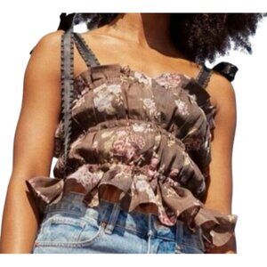 Retro Floral Peplum Top S Brown Earthy Boho Indie Folk Festival Western Artsy